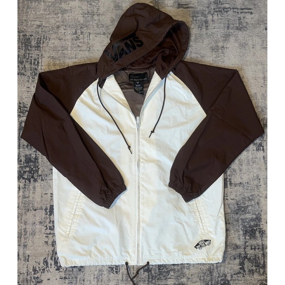 VTG Vans The Original Skate Shoe Jacket M 90s Cream & Brown Mesh Lined Hooded - Picture 9 of 16